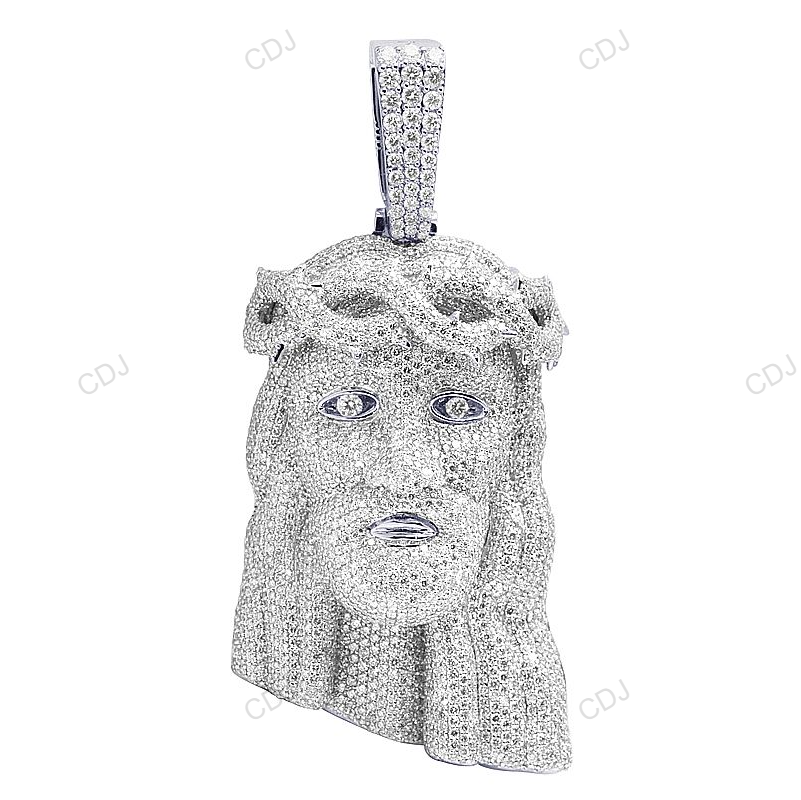 White Gold Jesus Lab Crown Diamond Iced Out Pendant hip hop jewelry CustomDiamJewel