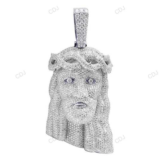 White Gold Jesus Lab Crown Diamond Iced Out Pendant hip hop jewelry CustomDiamJewel