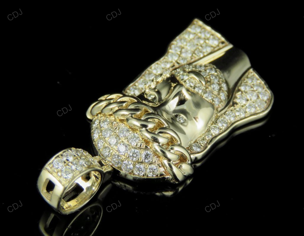 Lab Grown Diamond Yellow Gold Jesus Cuban Link Crown Pendant hip hop jewelry CustomDiamJewel
