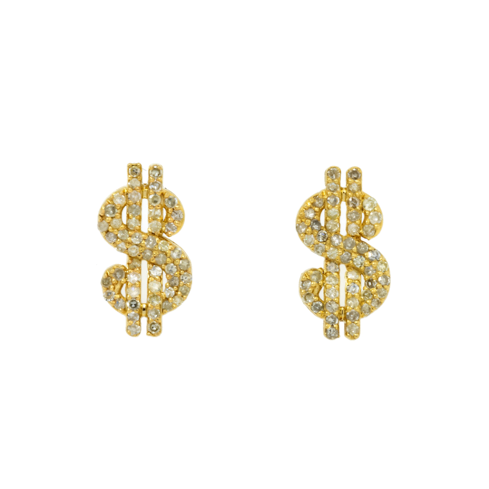 Custom Gold Lab Grown Diamond Dollar Sign Stud Earrings hip hop jewelry customdiamjewel