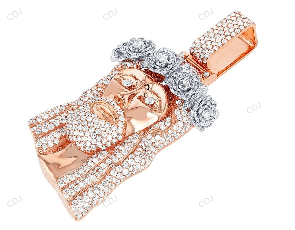 Crown Of Rose Lab Grown Diamond Gold Jesus Head Pendant hip hop jewelry CustomDiamJewel