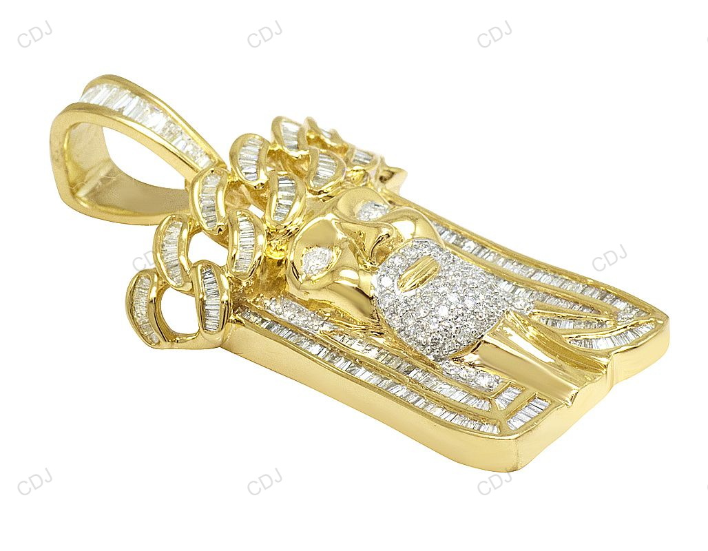 Jesus Baguette Cut Lab Grown Diamond Yellow Gold Pendant hip hop jewelry CustomDiamJewel