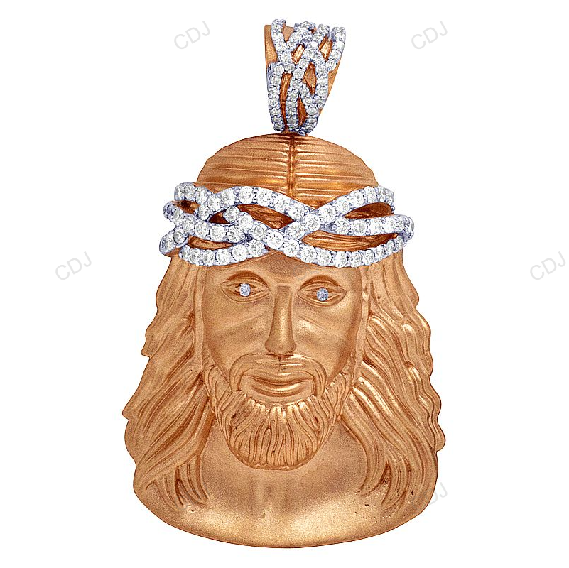 10K Rose Gold Lab Grown Diamond Matte Jesus Pendant hip hop jewelry CustomDiamJewel