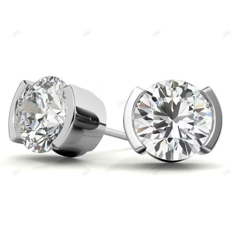 White Half Bezel Set Lab Grown Diamond Earrings