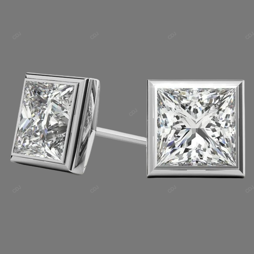 Bezel Setting Lab Grown Diamond Gold Earrings