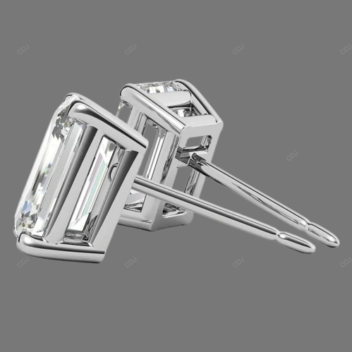 Yellow Gold Emerald Cut Lab Created Diamond Earrings