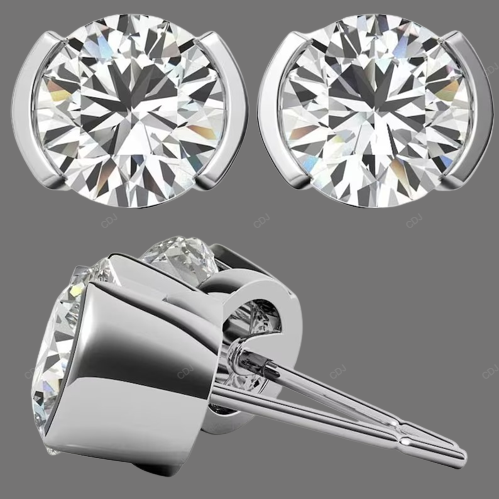 White Half Bezel Set Lab Grown Diamond Earrings