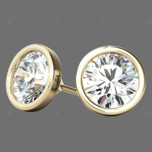 Yellow Gold Bezel Set Lab Grown Diamond Earrings customdiamjewel