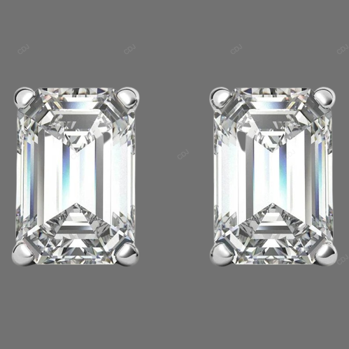 Yellow Gold Emerald Cut Lab Created Diamond Earrings