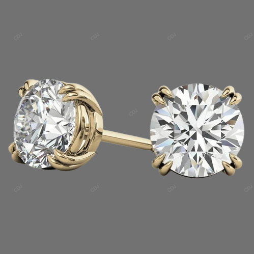 Double Prong Yellow Gold Lab Grown Diamond Earrings