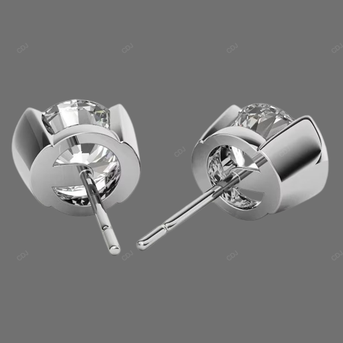 White Half Bezel Set Lab Grown Diamond Earrings