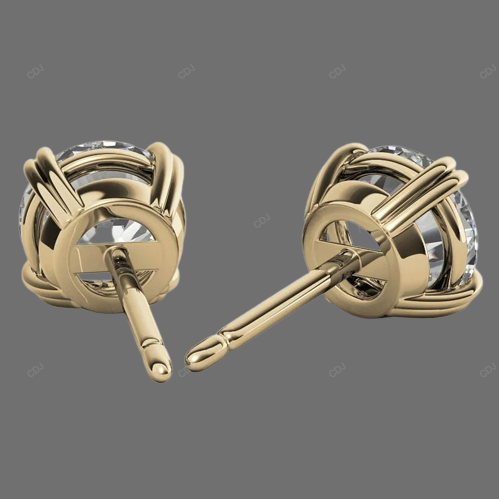 Double Prong Yellow Gold Lab Grown Diamond Earrings