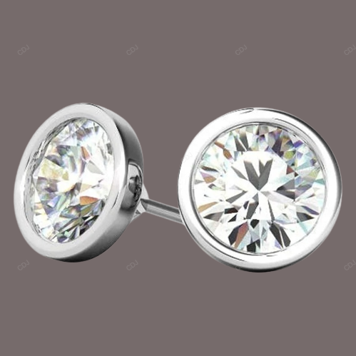 Yellow Gold Bezel Set Lab Grown Diamond Earrings customdiamjewel