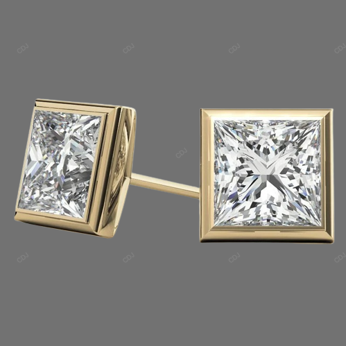 Bezel Setting Lab Grown Diamond Gold Earrings