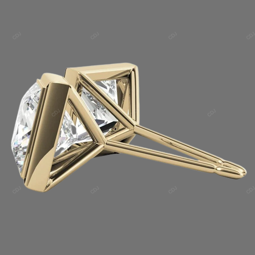 Bezel Setting Lab Grown Diamond Gold Earrings