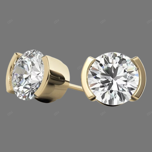 White Half Bezel Set Lab Grown Diamond Earrings