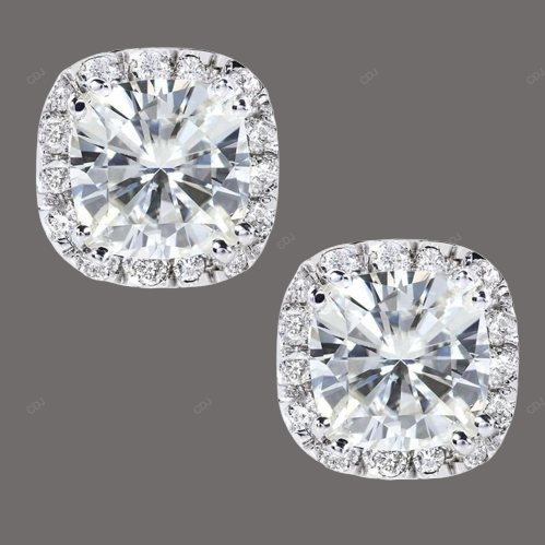 Halo Setting Lab Grown Diamond Stud Earrings