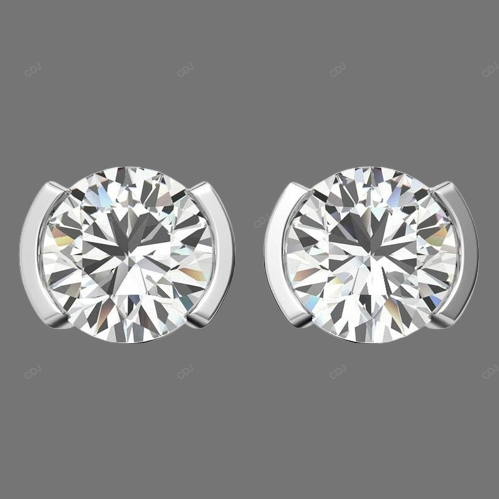 White Half Bezel Set Lab Grown Diamond Earrings