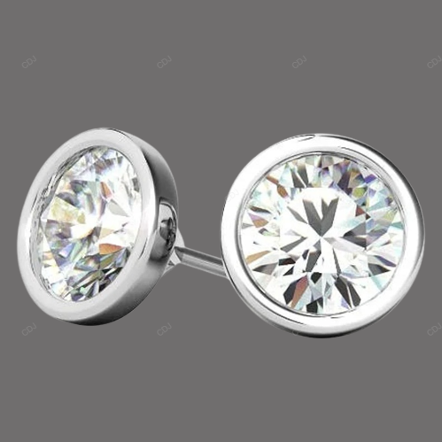 Yellow Gold Bezel Set Lab Grown Diamond Earrings customdiamjewel