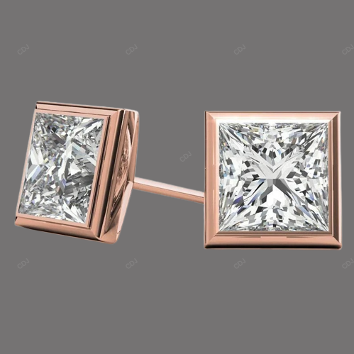 Bezel Setting Lab Grown Diamond Gold Earrings
