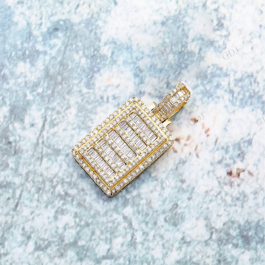 Iced Out 925 Silver Rectangular Baguette Moissanite Pendant Hip Hop Pendent customdiamjewel
