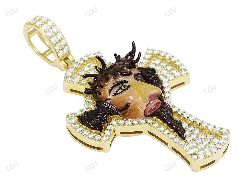 Yellow Gold Enamel Jesus Lab Created Diamond Pendant hip hop jewelry CustomDiamJewel