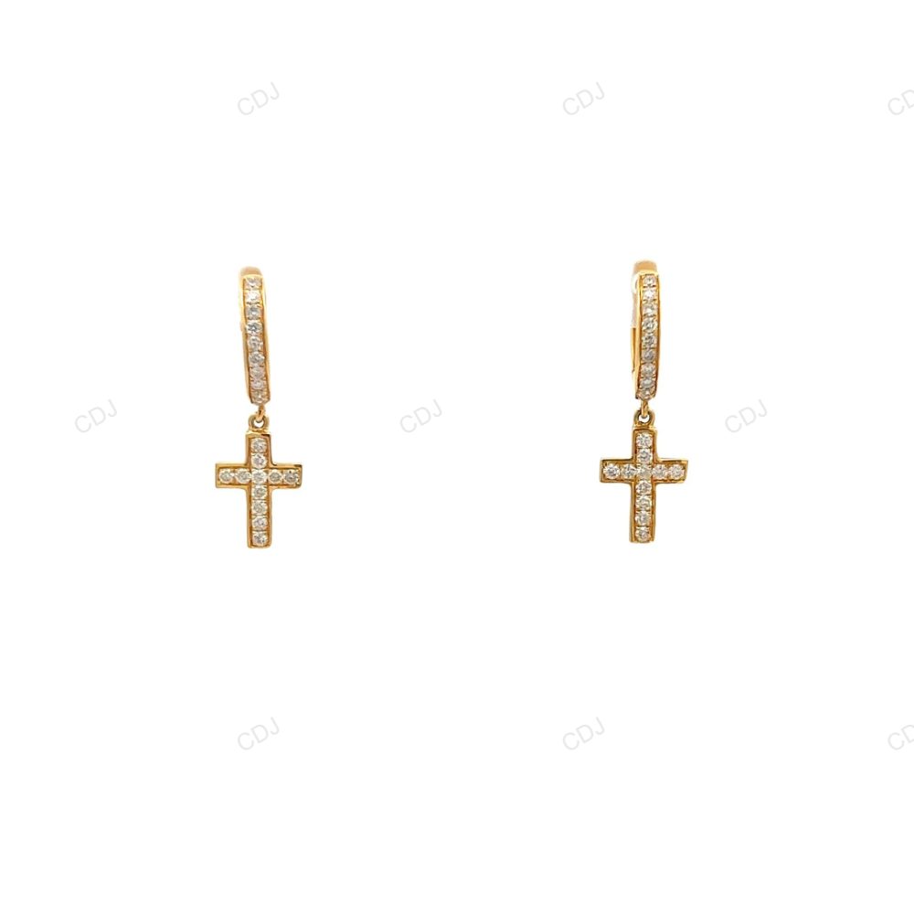 14K Gold Lab Grown Diamond Cross Huggies Channel Setting Earrings