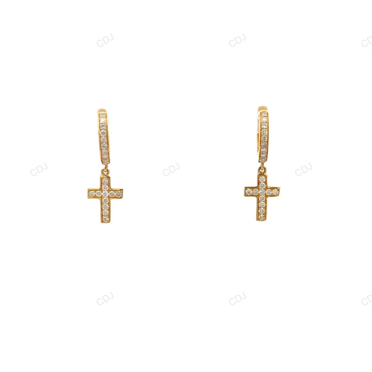 14K Gold Lab Grown Diamond Cross Huggies Channel Setting Earrings hip hop jewelry customdiamjewel