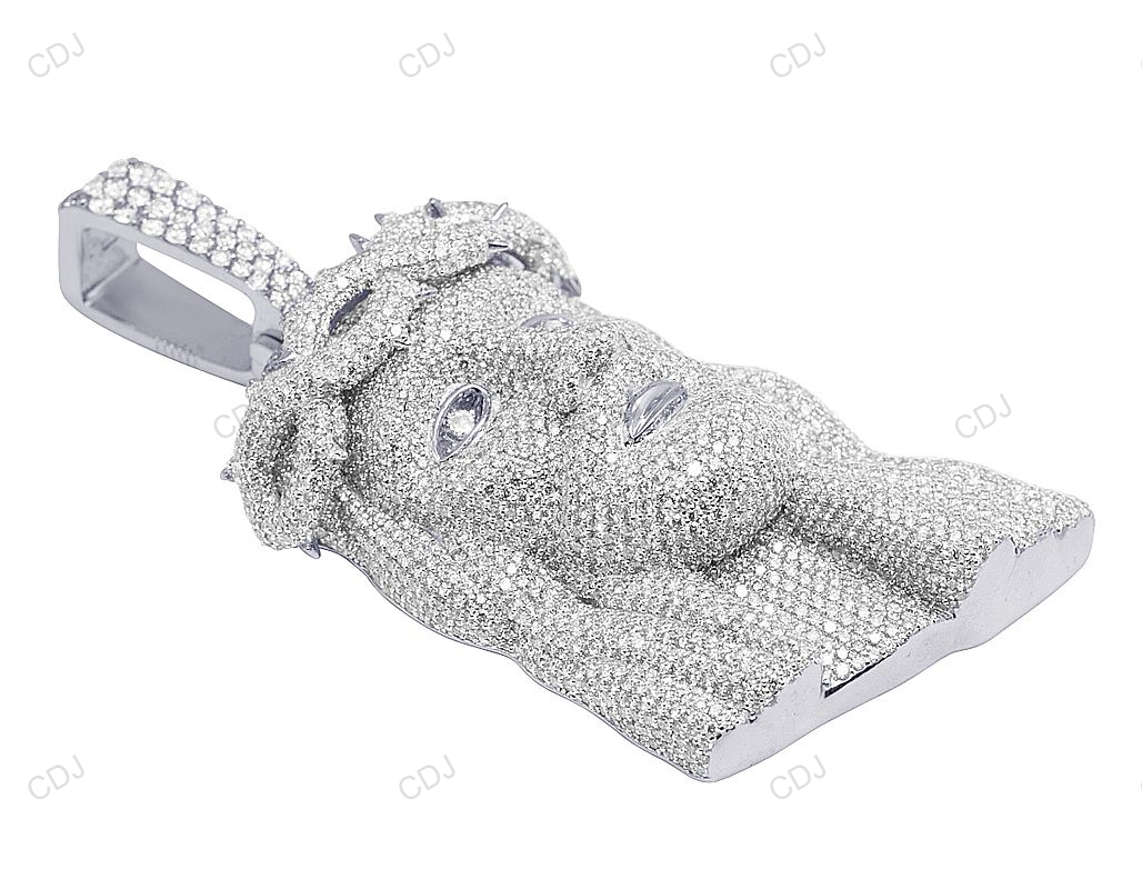 White Gold Jesus Lab Crown Diamond Iced Out Pendant hip hop jewelry CustomDiamJewel
