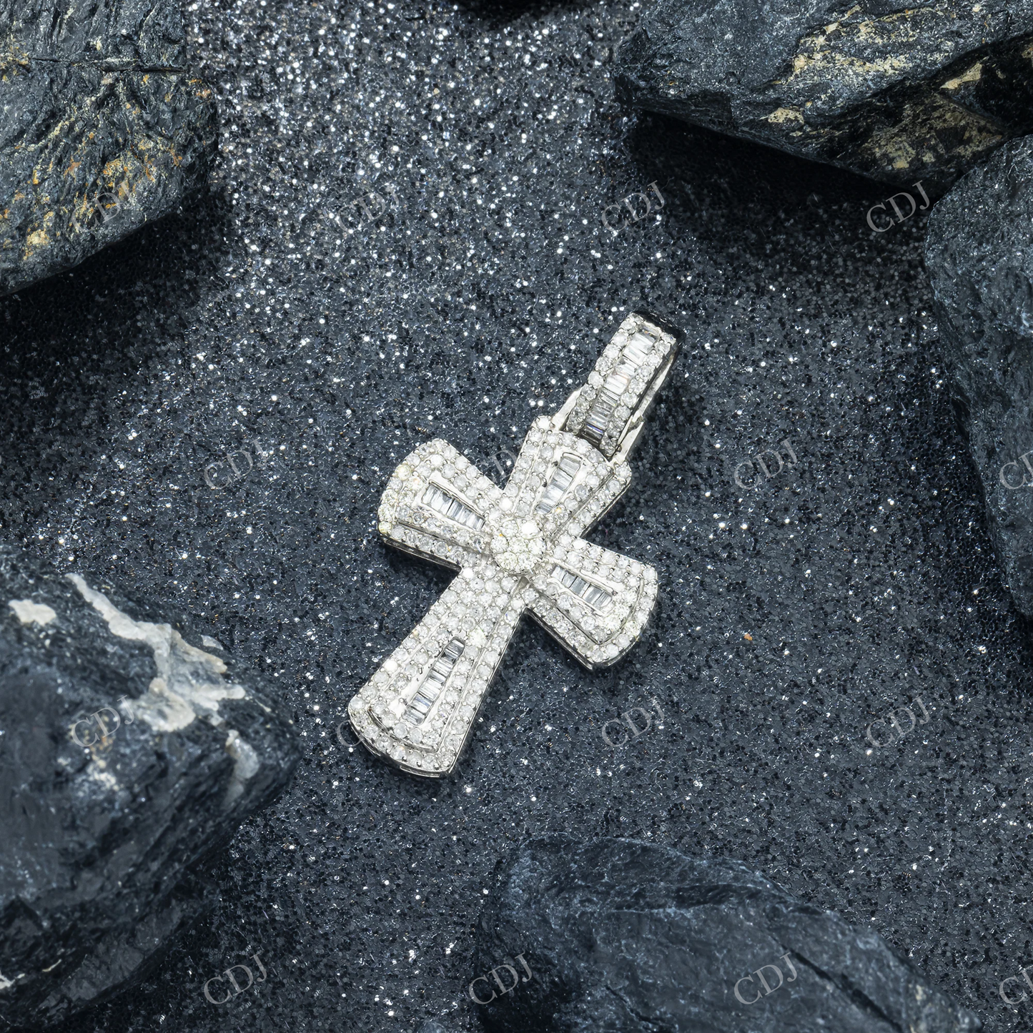 Baguette & Round 925 Silver Moissanite Cross Pendant Hip Hop Pendent customdiamjewel
