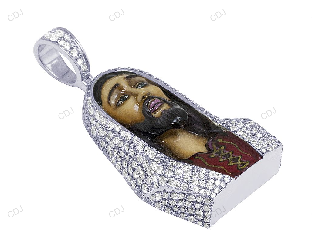 Jesus Enamel White Gold Lab Grown Diamond Pendant hip hop jewelry CustomDiamJewel