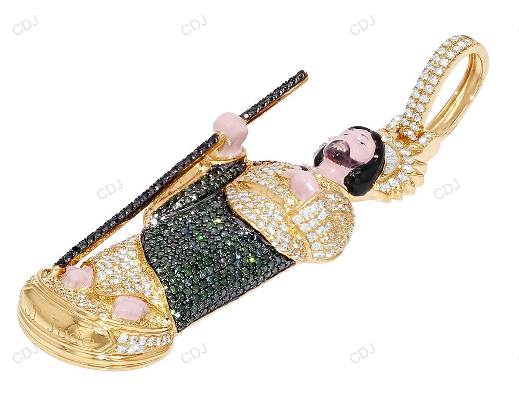 St Jude Large Enamel CVD Diamond Yellow Gold Pendant hip hop jewelry CustomDiamJewel