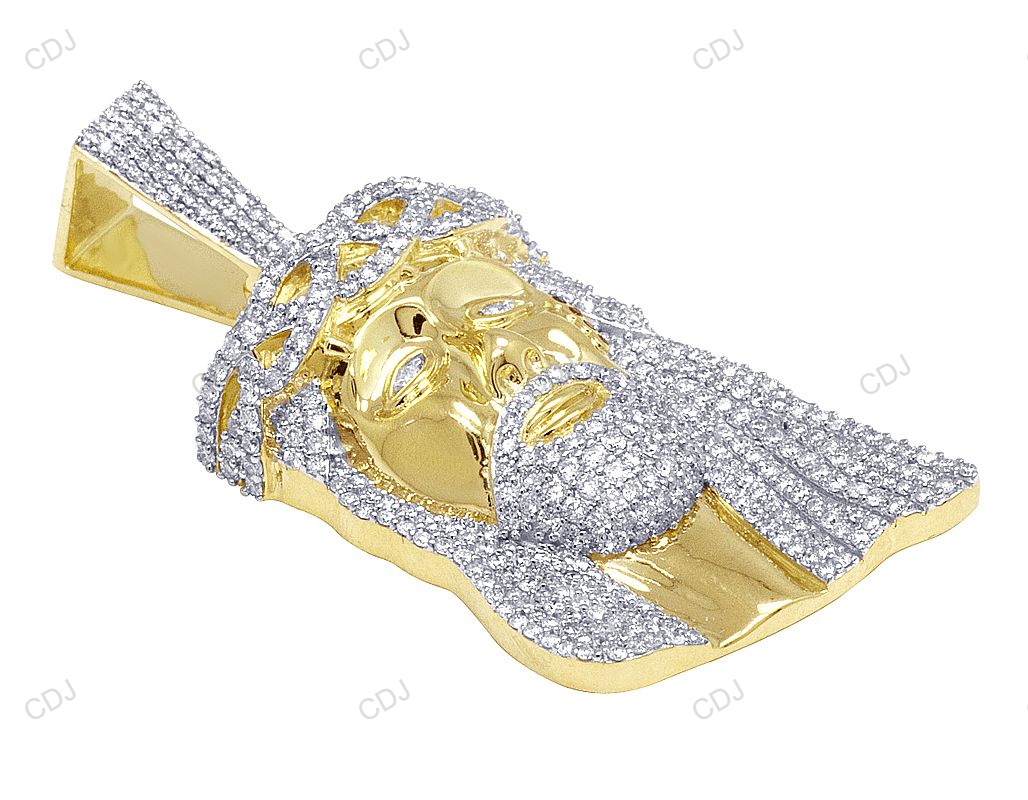 Yellow Gold Lab Created Diamond Jesus Head Pendant hip hop jewelry CustomDiamJewel
