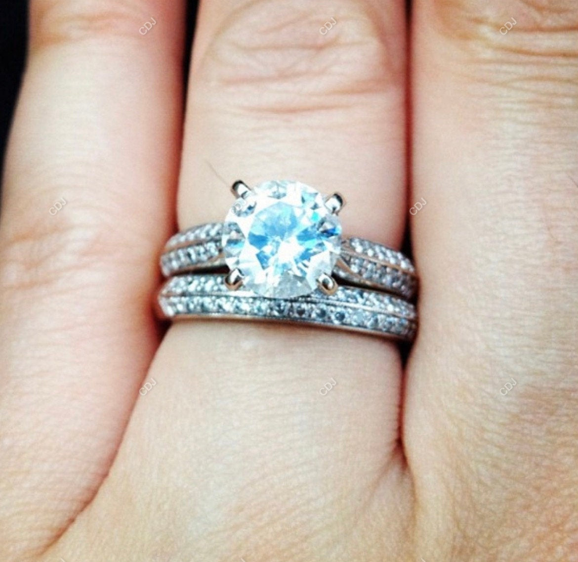 3.15 CTW  10K White Gold Round Cut Diamond Pave Engagement Ring