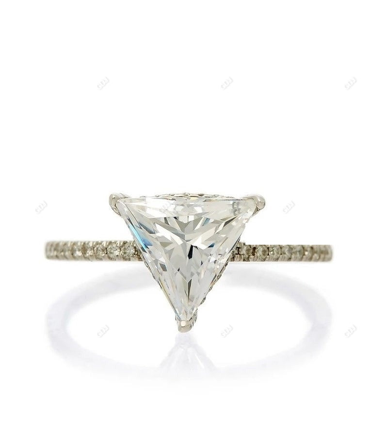 10K White Gold 2.11 CTW Triangle Cut Lab-Grown Diamond Hidden Halo Ring