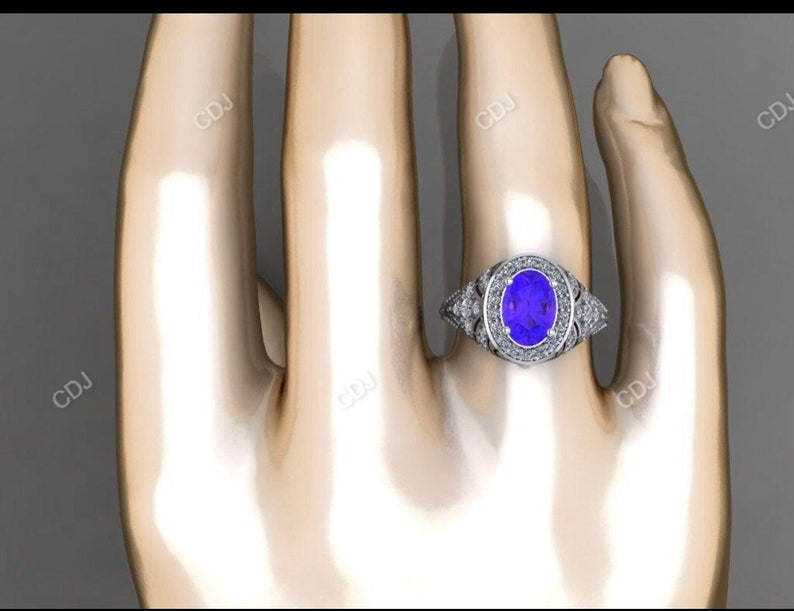 3.64 CTW Oval Cut Vintage Halo Diamond Ring