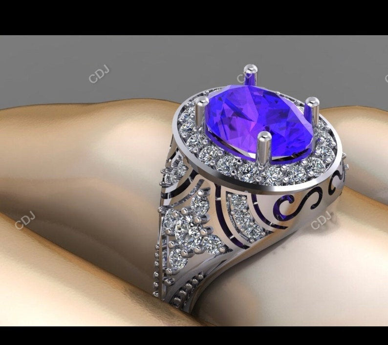 3.64 CTW Oval Cut Vintage Halo Diamond Ring