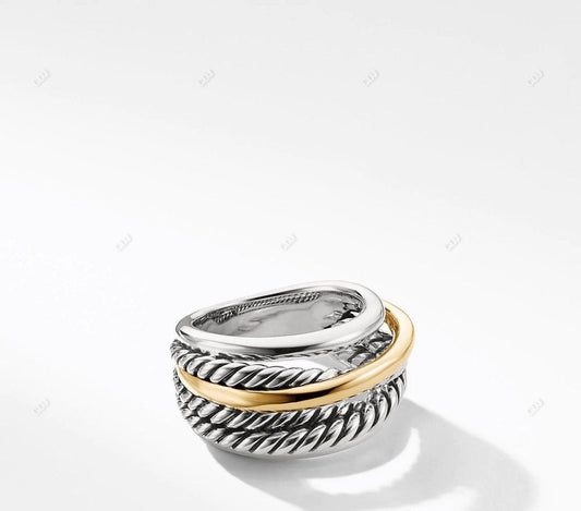 Two-Tone Sterling Silver and Yellow Gold Twisted Rope Spinner Ring