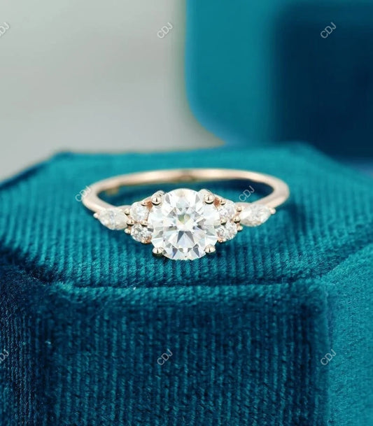 0.60 CTW Round Cut Lab-Grown Marquise Side Stone Engagement Ring Engagement Ring CustomDiamJewel