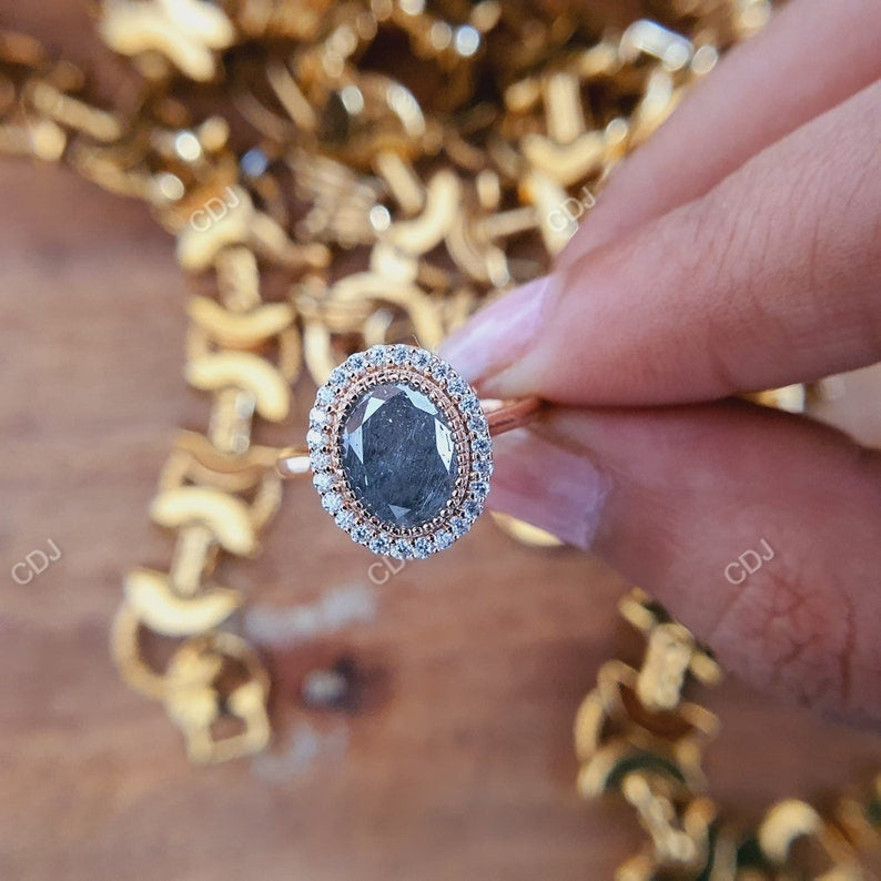 1.60 CTW 10K Yellow Gold Oval Diamond Halo Solitaire Ring
