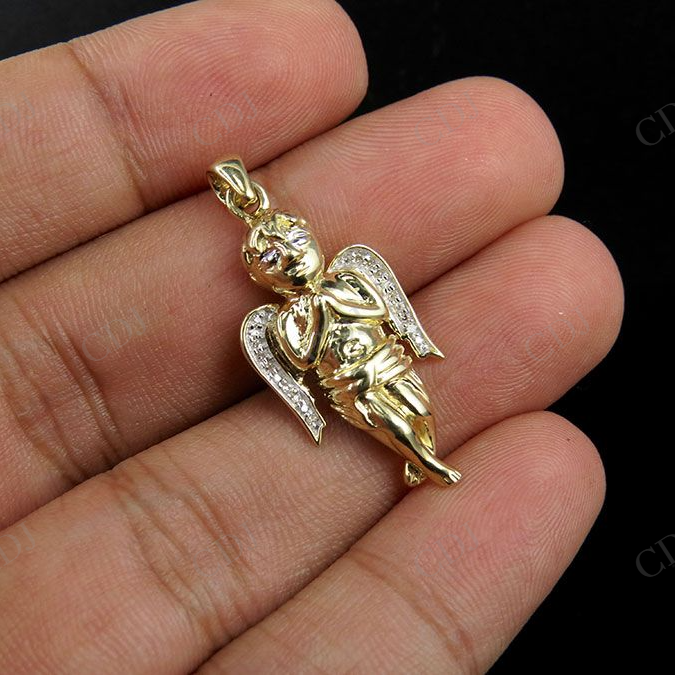 0.10 CTW VVS Moissanite Praying Angel Charm pendant Hip Hop Pendent CustomDiamJewel