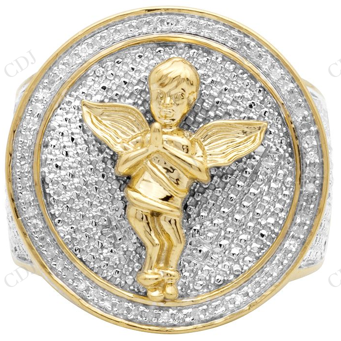Two Tone VVS Moissanite Angel Real Diamond Ring Hip Hop Ring CustomDiamJewel