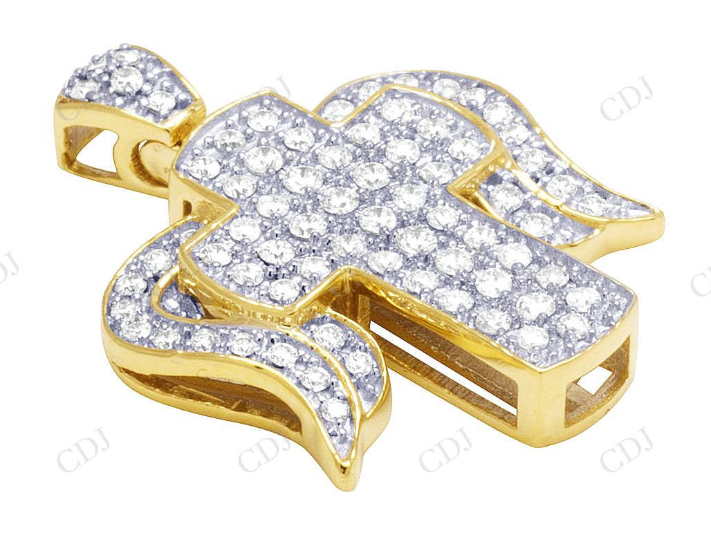 Two Tone VVS Moissanite Cross Angel wing Pendant Hip Hop Pendent CustomDiamJewel