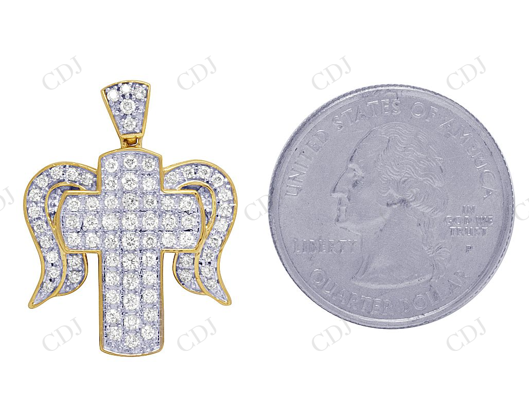 Two Tone VVS Moissanite Cross Angel wing Pendant Hip Hop Pendent CustomDiamJewel