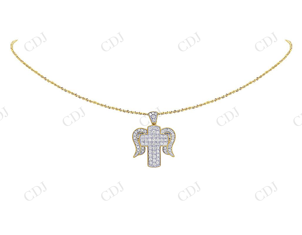 Two Tone VVS Moissanite Cross Angel wing Pendant Hip Hop Pendent CustomDiamJewel