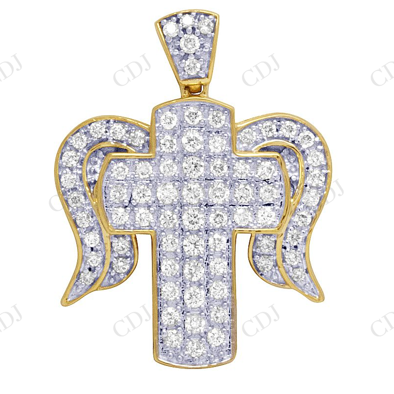 Two Tone VVS Moissanite Cross Angel wing Pendant Hip Hop Pendent CustomDiamJewel