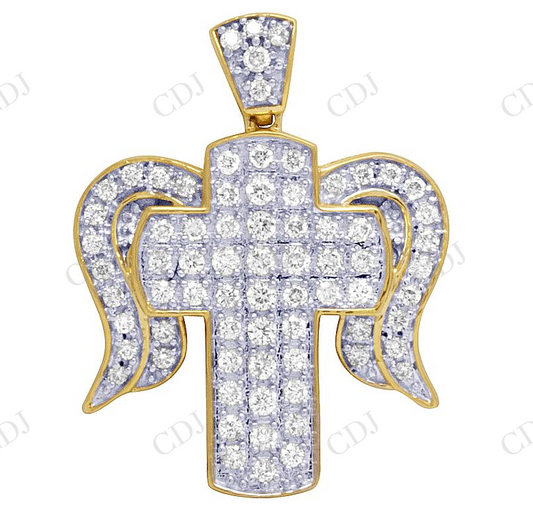 Two Tone VVS Moissanite Cross Angel wing Pendant Hip Hop Pendent CustomDiamJewel
