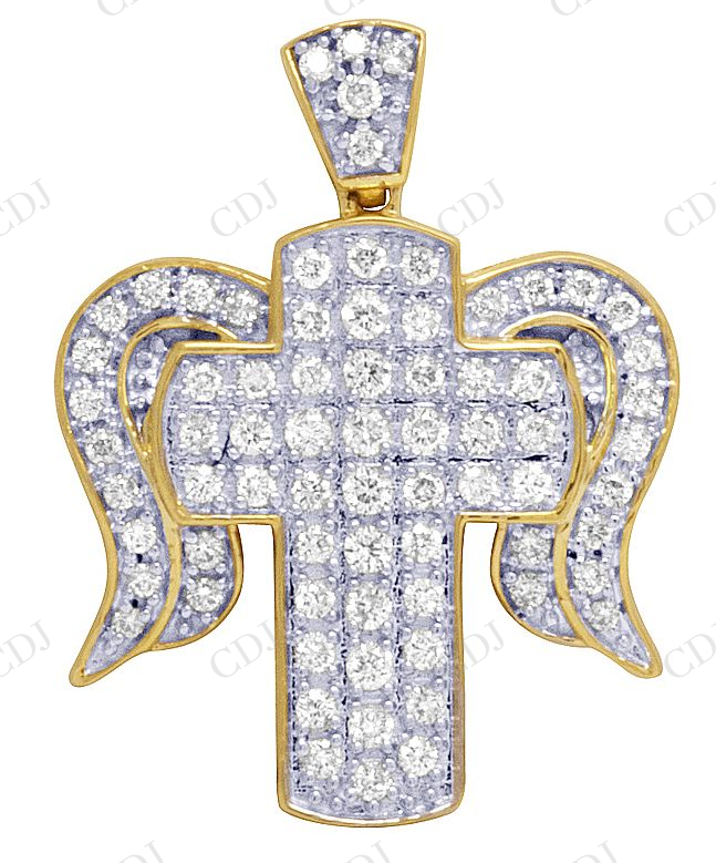 Two Tone VVS Moissanite Cross Angel wing Pendant Hip Hop Pendent CustomDiamJewel