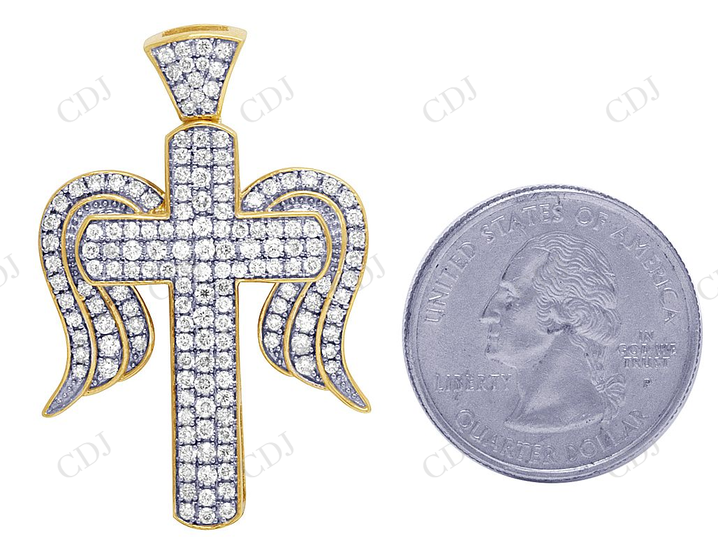 Sterling Silver Moissanite Cross Angel Wing Unisex Pendant Hip Hop Pendent CustomDiamJewel
