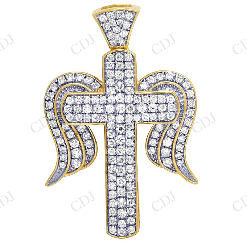 Sterling Silver Moissanite Cross Angel Wing Unisex Pendant Hip Hop Pendent CustomDiamJewel
